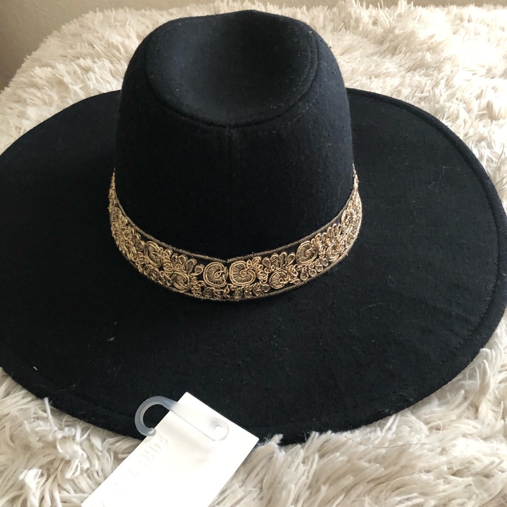 Black wide embroidered fedora - Picture 2 of 3